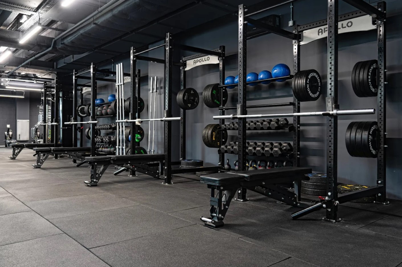 Gym equipment in dark room